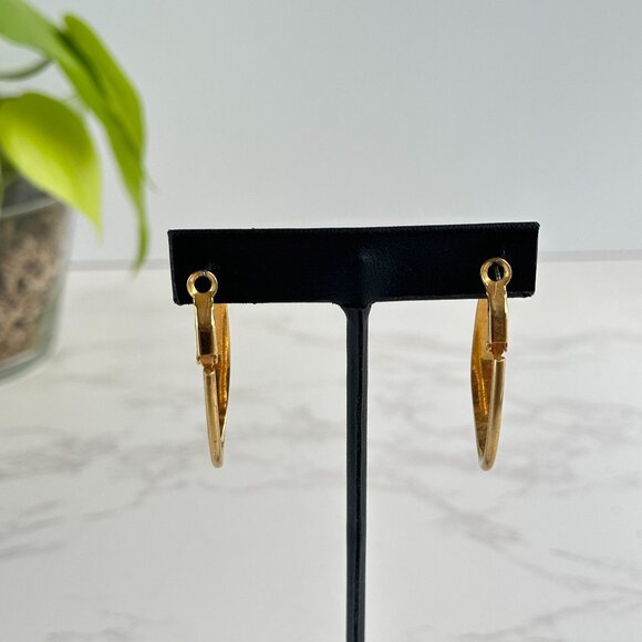 Gold Plated Oval Hoop Earrings with Secure Lever Back Closure - Picture 7 of 7